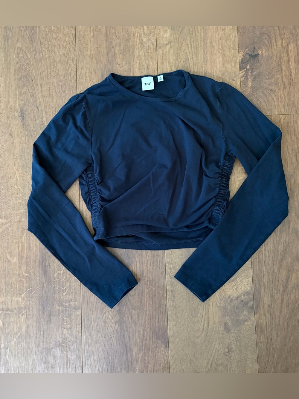 Aritzia Malibu Navy Ruched Long-Sleeve Top